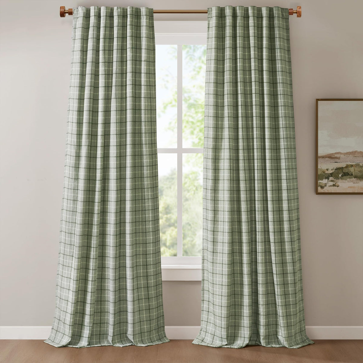 Madison Park Plaid Window Curtain Thermal Insulated, 1 Panel, 50x95 Brown