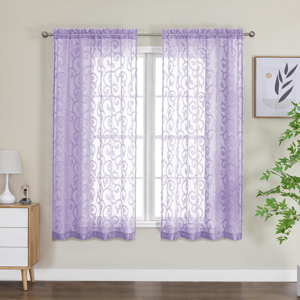 OWENIE Furman Ivory Sheer Curtains 84 inches Long for Bedroom Living Room 2 Panels Set, Jacquard Clip Light Filtering Semi Sheer Curtain Rod Pocket Window Drapes, 2 Pcs Each 40 W 84 L