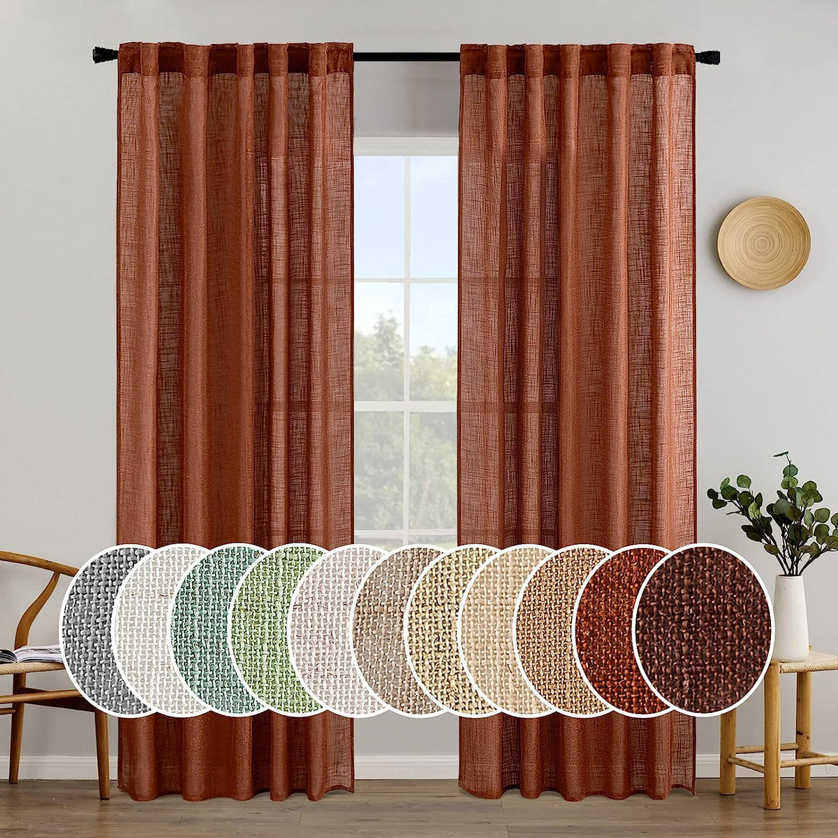 MIULEE Taupe Linen Curtains 52x84 Inch Length for Bedroom and Living Room