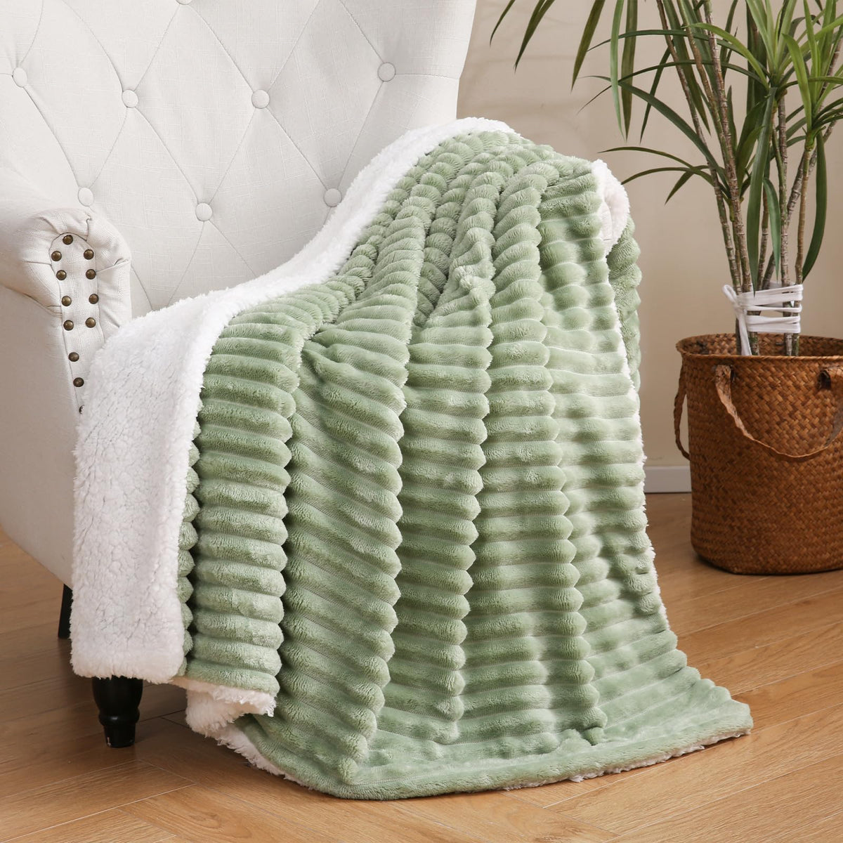 Burnt Orange Sherpa Fleece Throw Blanket 50”×60”Double-sided for Couch