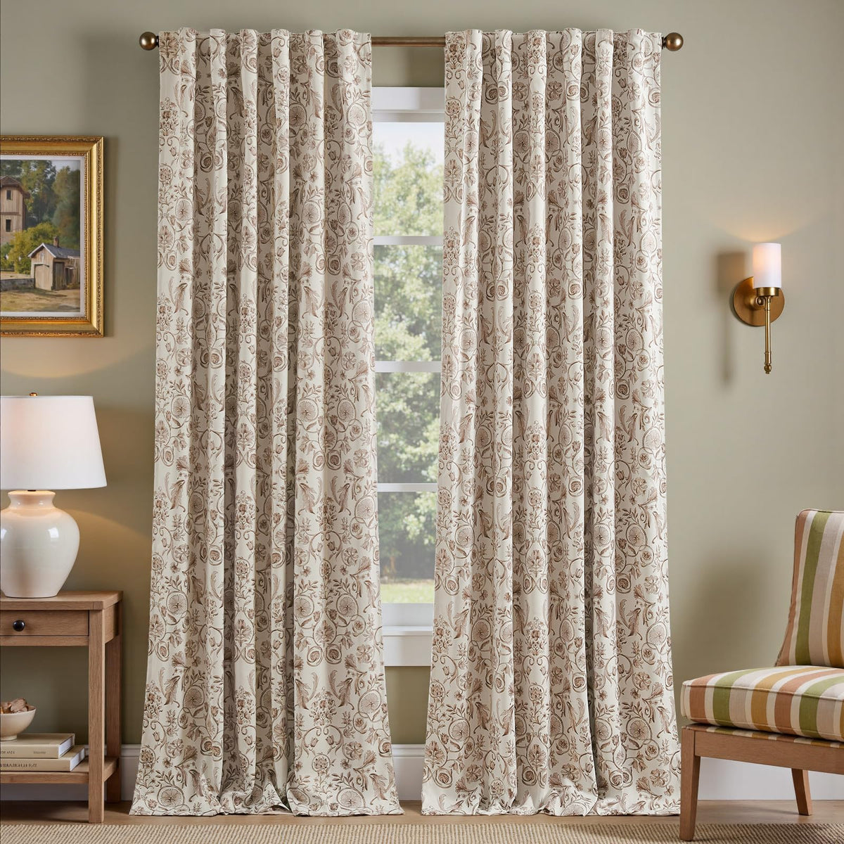 jinchan Beige Boho Floral Blackout Curtains 84 Inch Grommet 4 Panels