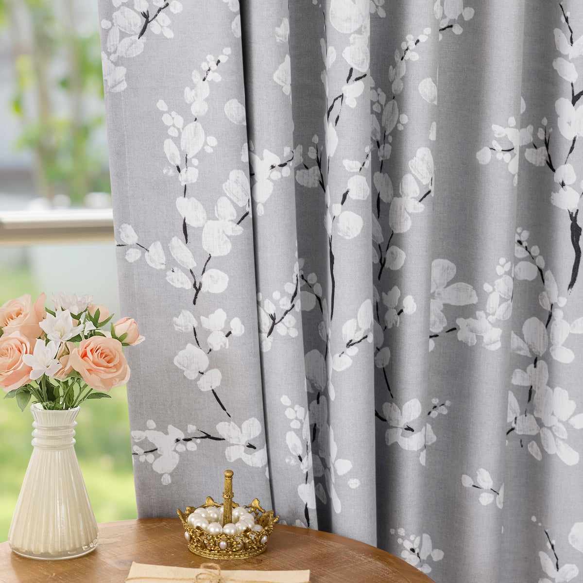 FMFUNCTEX Blue Blackout Floral Curtains, Bedroom, 100X84 Inches, 1 Panel