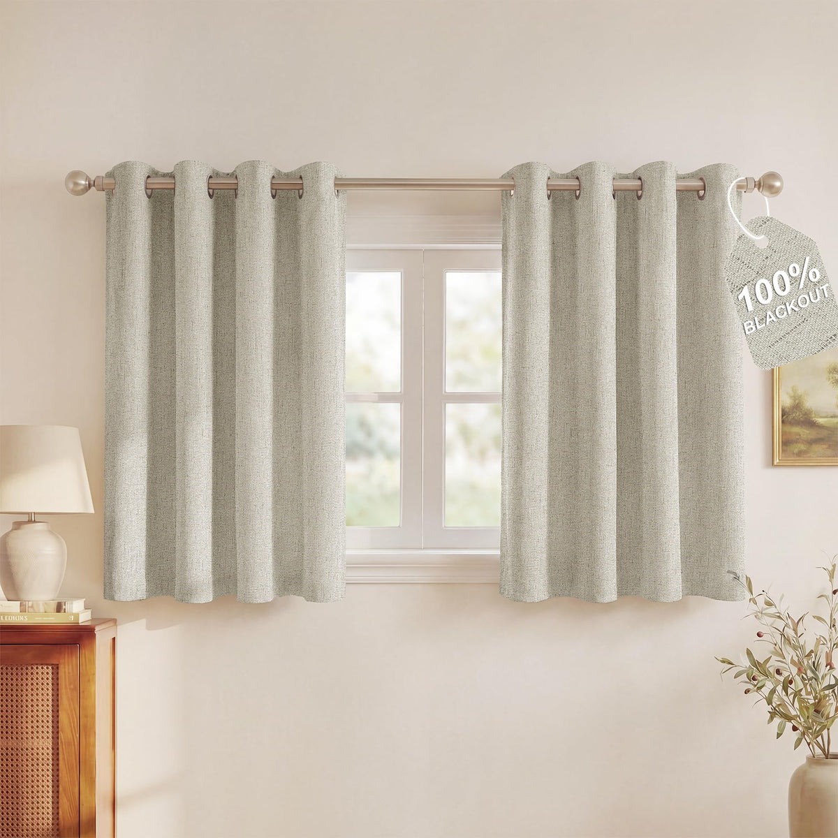 NICETOWN Beige Linen Blackout Curtains 84 Inches Long, W52xL84, 2 Panels