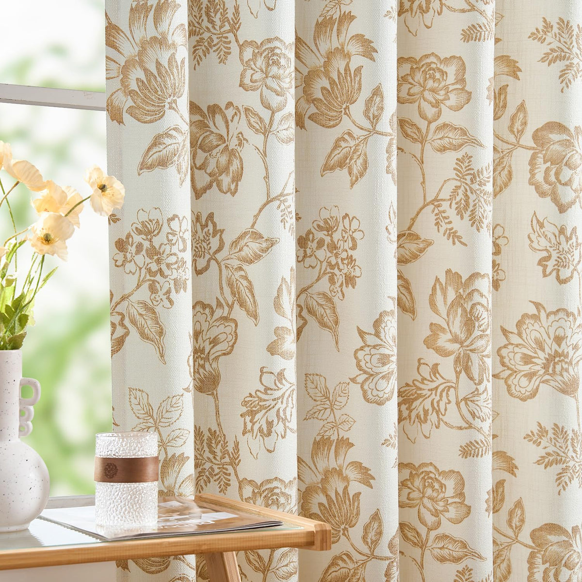 jinchan Burlap Look Curtains Blackout Curtains for Bedroom Lined Linen Textured Look Drapes for Living Room 84 Inches Long French Country Farmhouse Window 2 Panels Tan Drapes