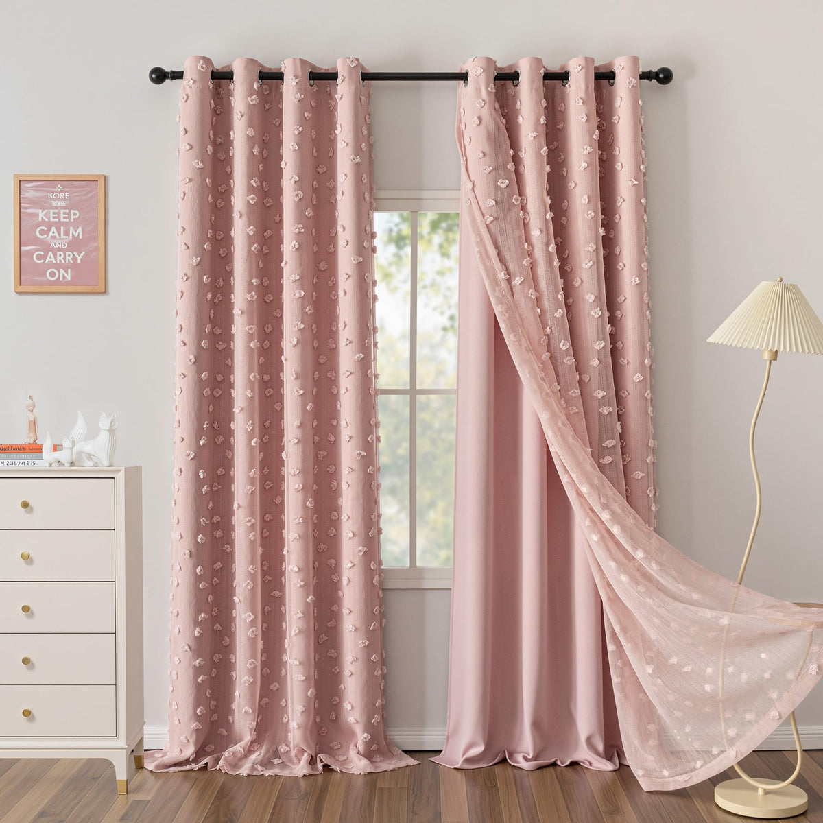 MYSKY HOME Beige Boho Curtains for Living Room 84 Inches Long Blackout Bohemian Curtains 2 Panels Beige Pom Pom Sheer Thermal Insulated Rustic Grommet Privacy Room Darkening Window Drapes 52" x 84"