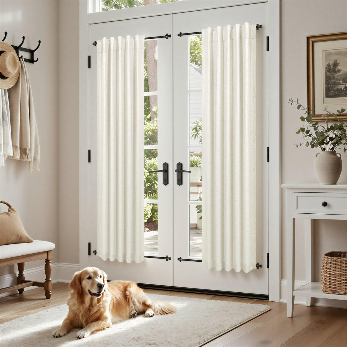 100% Blackout Curtains 84 Inch Length 2 Panels Set Neutral Boho Linen Farmhouse for Bedroom Windows Living Room Darkening Thermal Insulated Drapes Natural Cream Ivory 7ft Long Back Tab Pleated Pocket