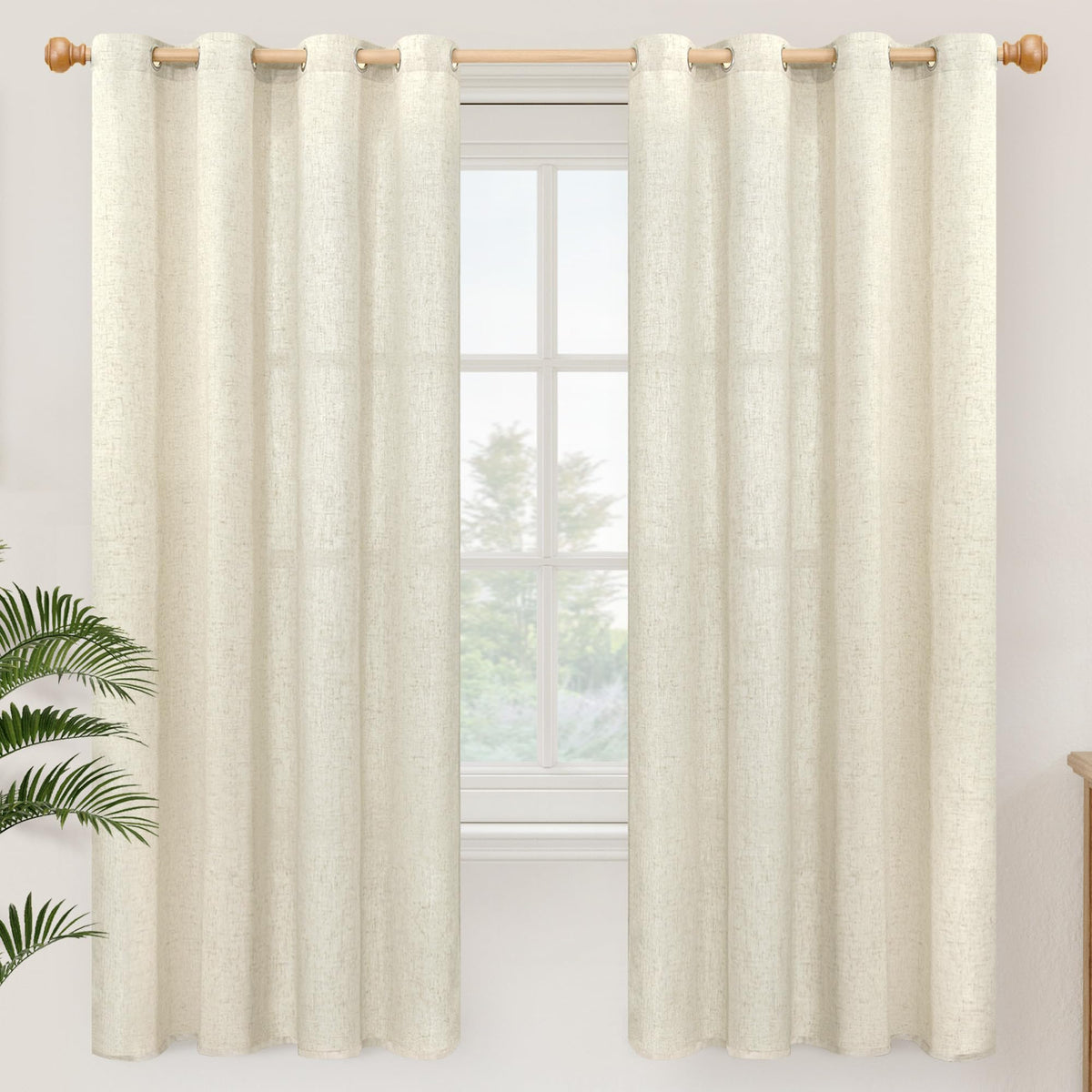 YoungsTex Linen Semi Sheer Curtains 63 Inch Length, Light Filtering Drapes