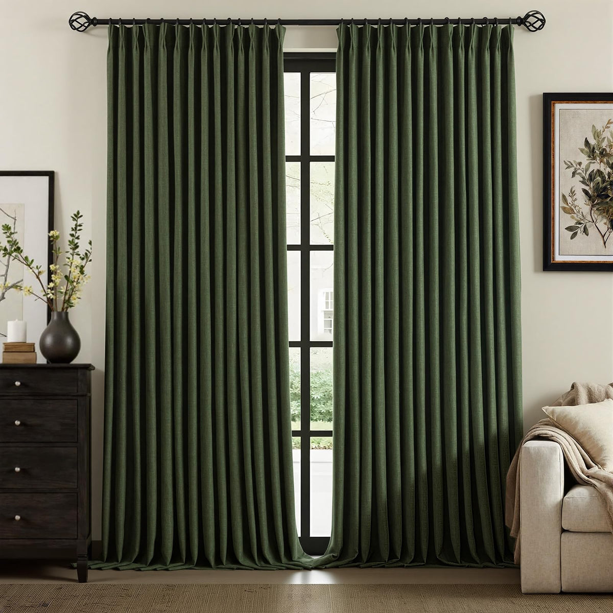 IVAPUPU Natural Linen Blend Blackout Curtains for Bedroom 108 Inch Long