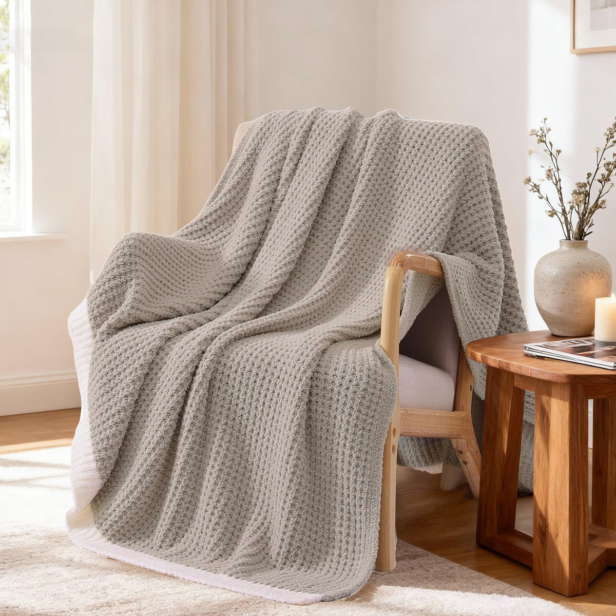 WRENSONGE Soft Checkered Throw Blanket for Couch-Cozy Warm Knitted Blankets