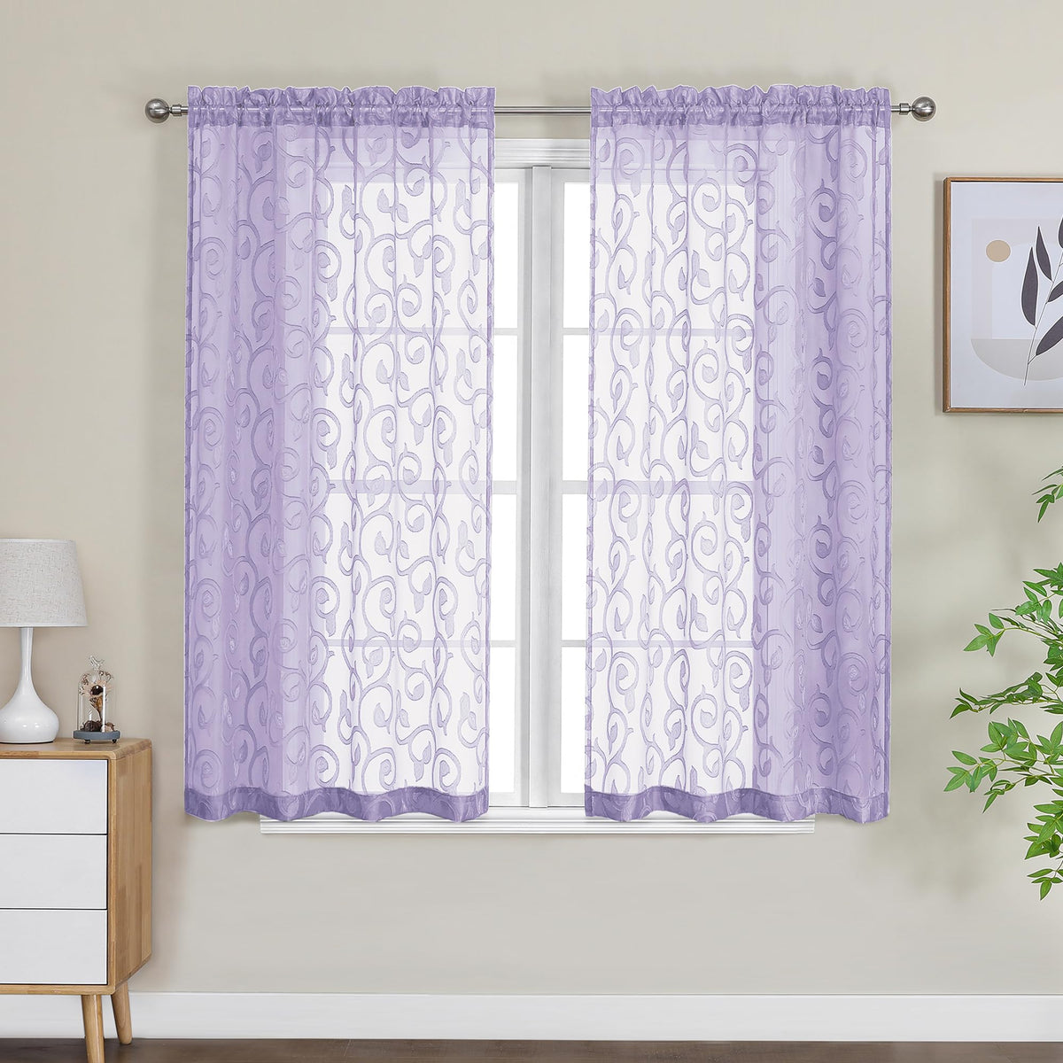 OWENIE Furman Ivory Sheer Curtains 84 inches Long for Bedroom Living Room 2 Panels Set, Jacquard Clip Light Filtering Semi Sheer Curtain Rod Pocket Window Drapes, 2 Pcs Each 40 W 84 L