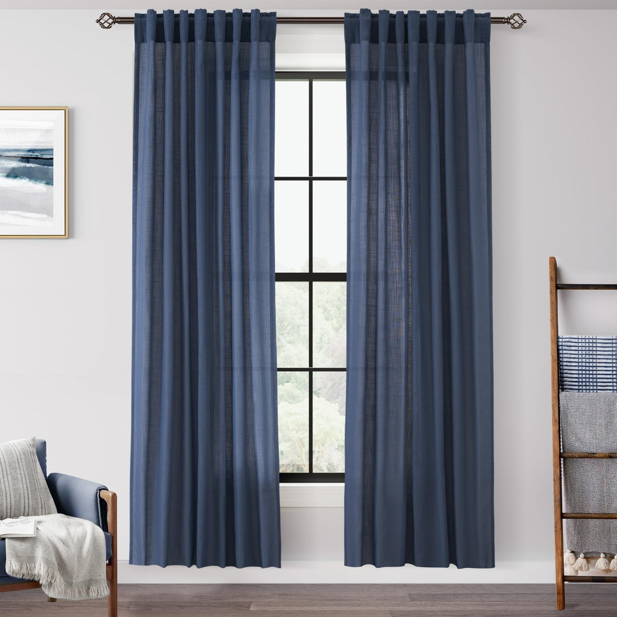 96 inch Long Linen Curtains 2 Panels for Living Room Back Tab Cream Ivory Light Filtering Semi Sheer Curtain 96 inches Long Boho Farmhouse Rustic Linen Drapes Floor to Ceiling Length 8 FT