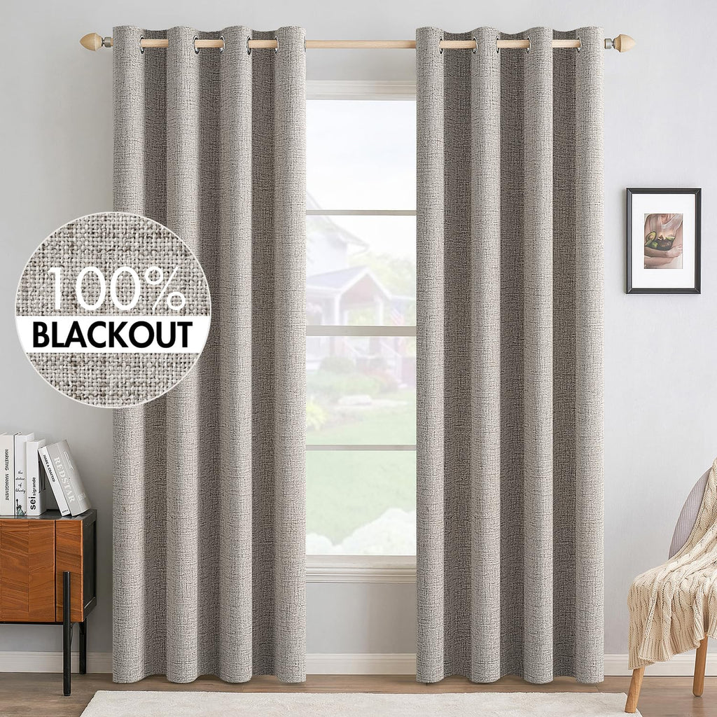 MIULEE 100% Blackout Linen Curtains for Bedroom 52x84 Inches Dusty Blue