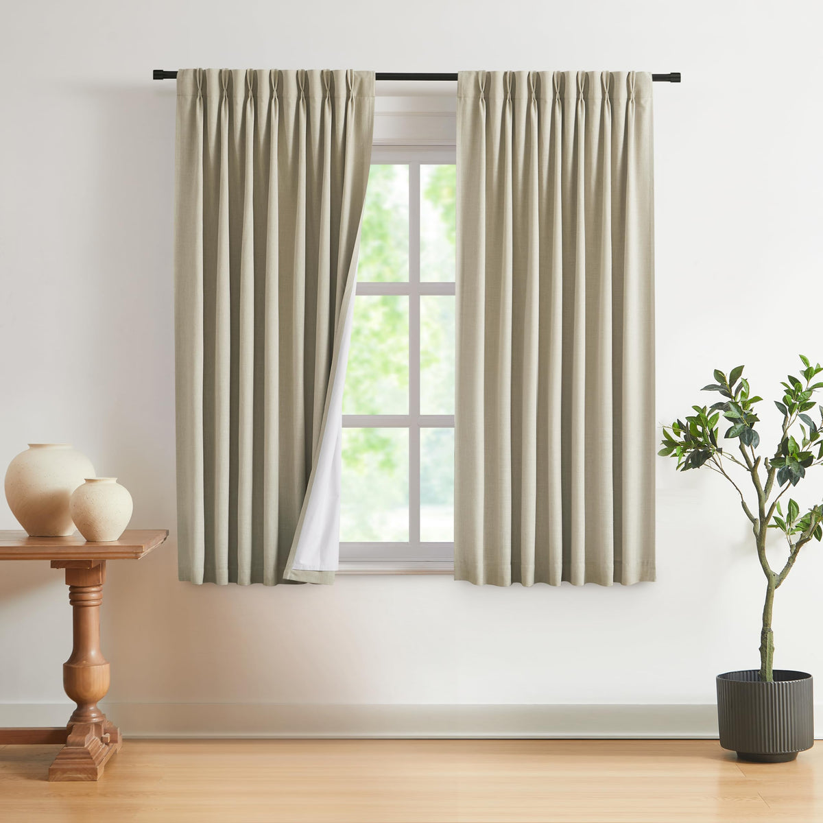 Vision Home Pinch Pleated Full Blackout Curtains Linen Blended Room Darkening Window Curtains 84 inch for Living Room Bedroom Thermal Insulated Pinch Pleat Drapes with Hooks 2 Panel 40"Wx84"L,Blue Fog