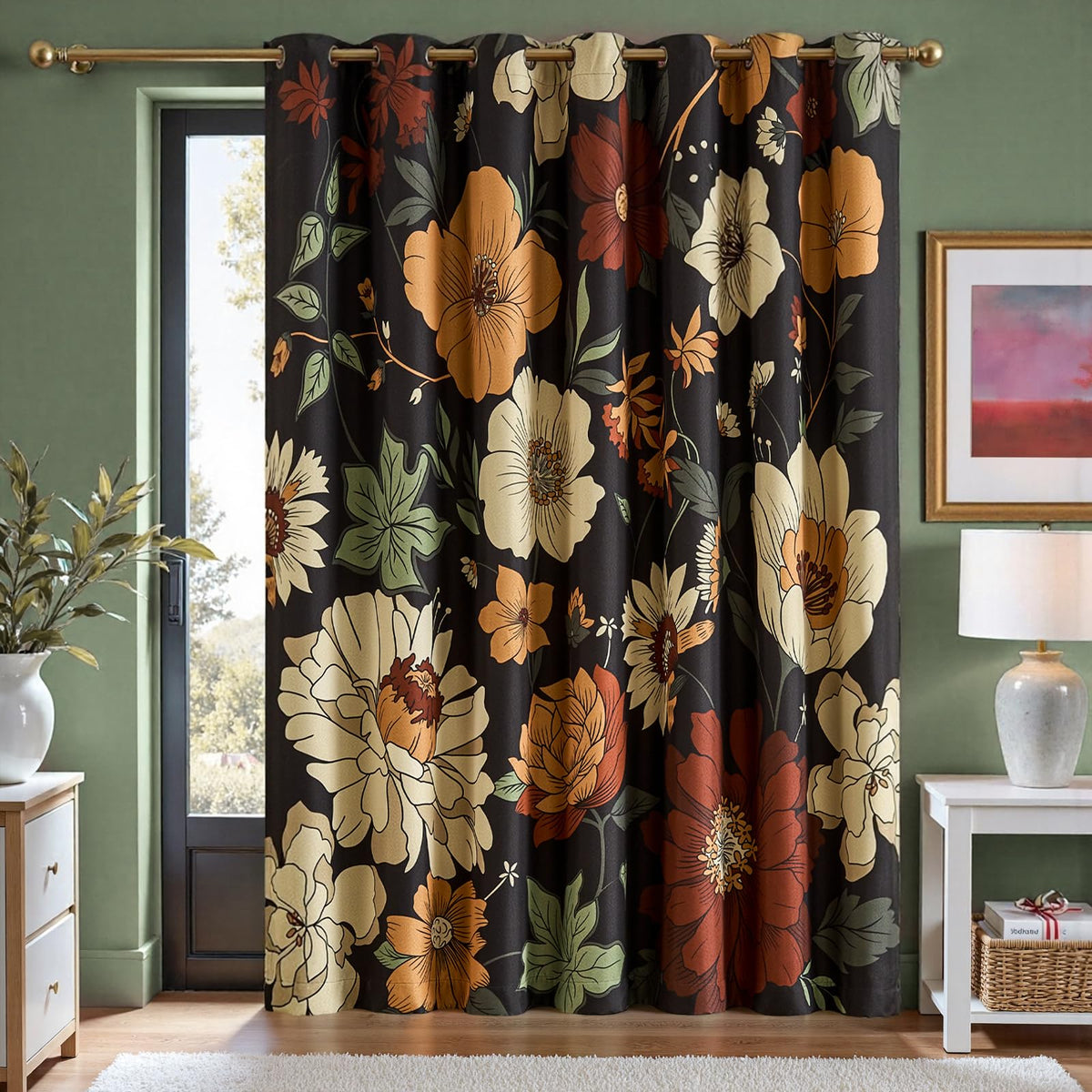 jinchan Beige Boho Floral Blackout Curtains 84 Inch Grommet 4 Panels