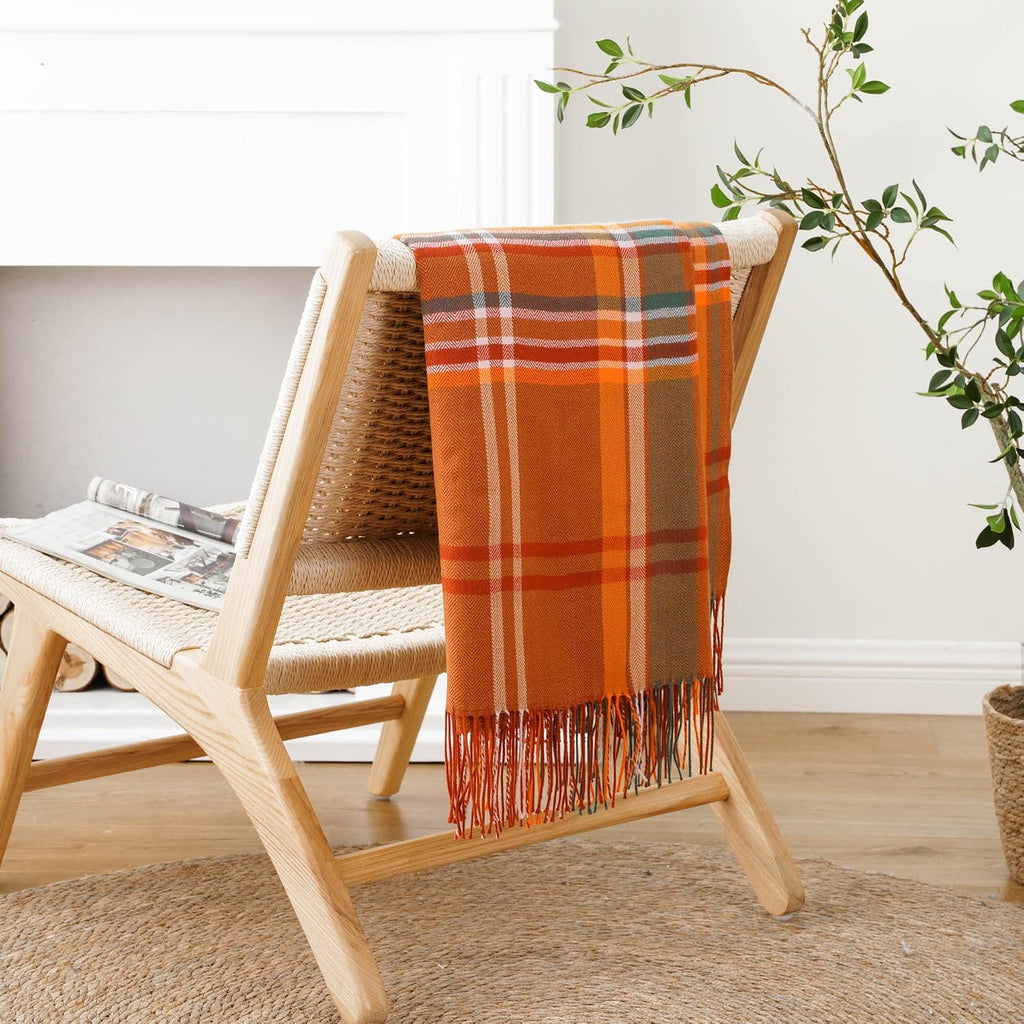 Orange Plaid Throw Blanket for Couch, Fall Throw Blanket 50"x60" Fall Decor