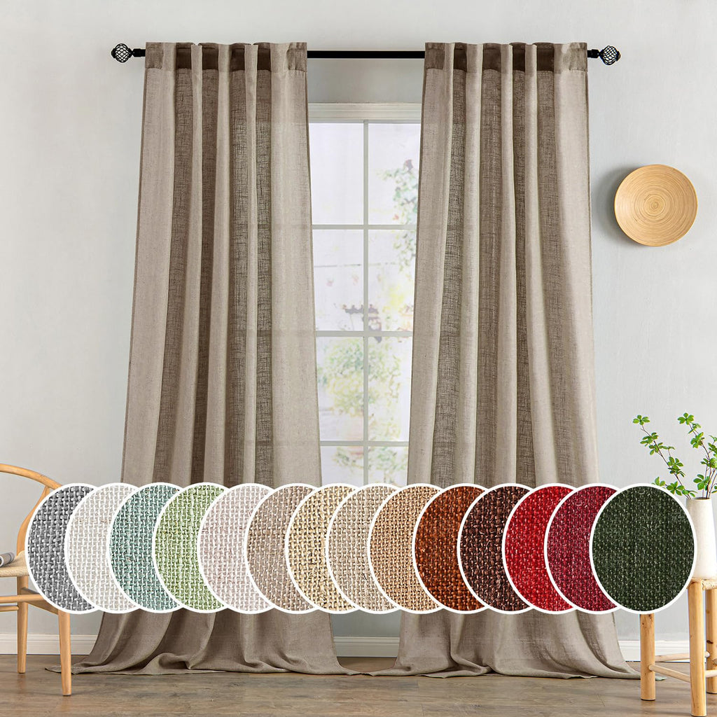 MIULEE Taupe Linen Curtains 52x84 Inch Length for Bedroom and Living Room