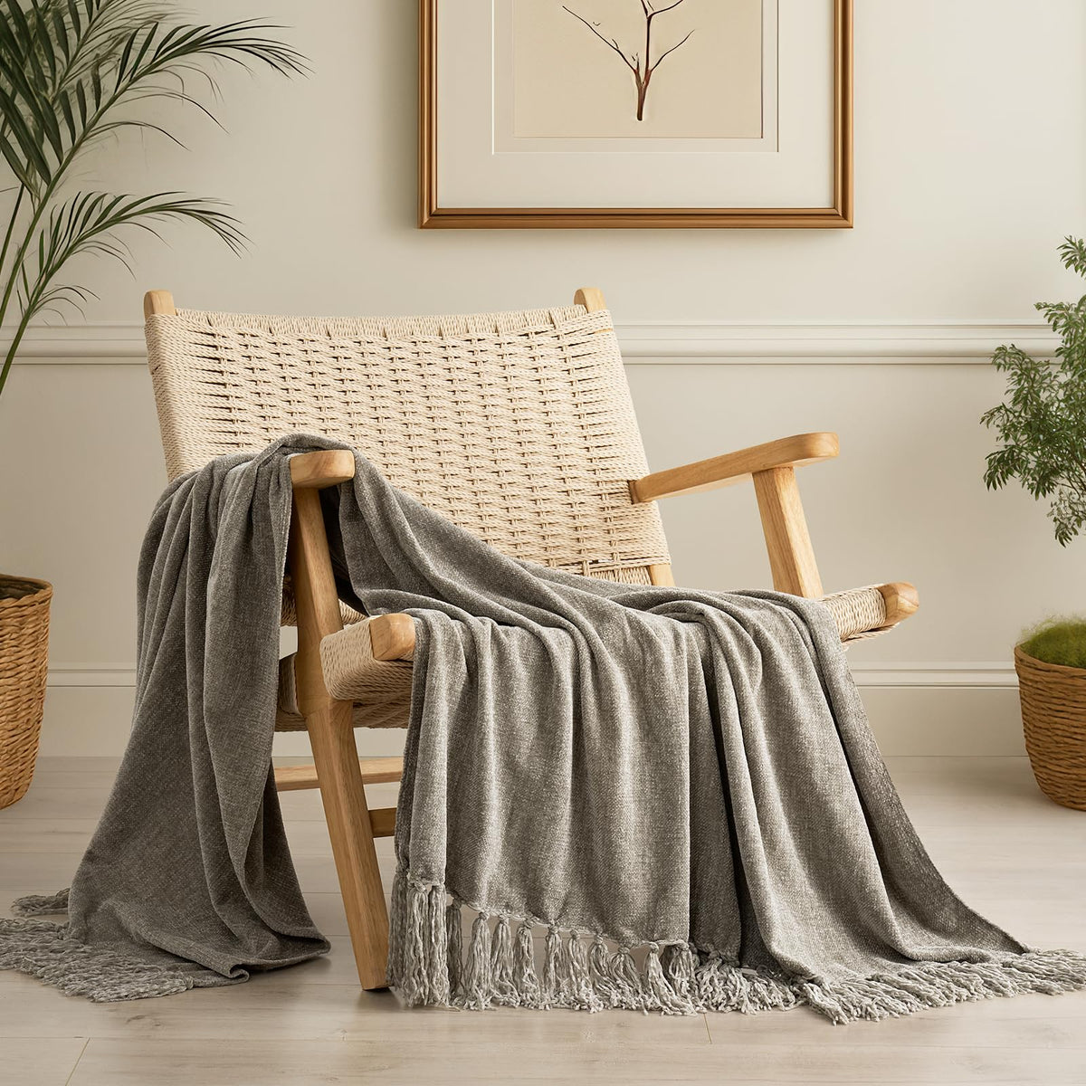 EverGrace Plaid Chenille Fall Throw Blanket, 50"x60", Harvest Orange Plaid