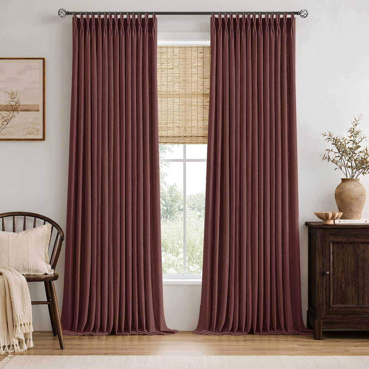 MIULEE Pinch Pleated Linen Curtains 96 Inches Long Beige White 2 Panels