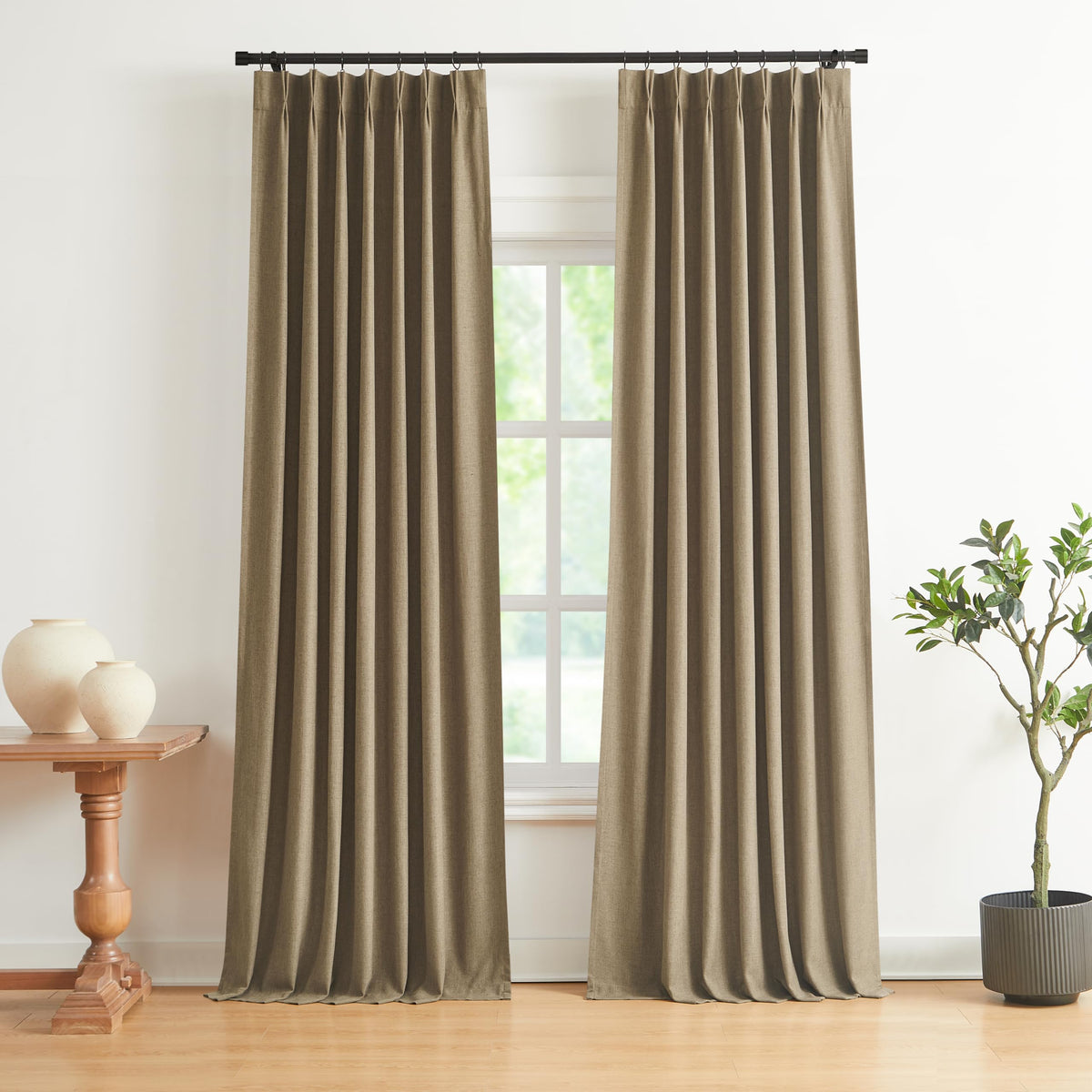 Vision Home Pinch Pleated Full Blackout Curtains Linen Blended Room Darkening Window Curtains 84 inch for Living Room Bedroom Thermal Insulated Pinch Pleat Drapes with Hooks 2 Panel 40"Wx84"L,Blue Fog