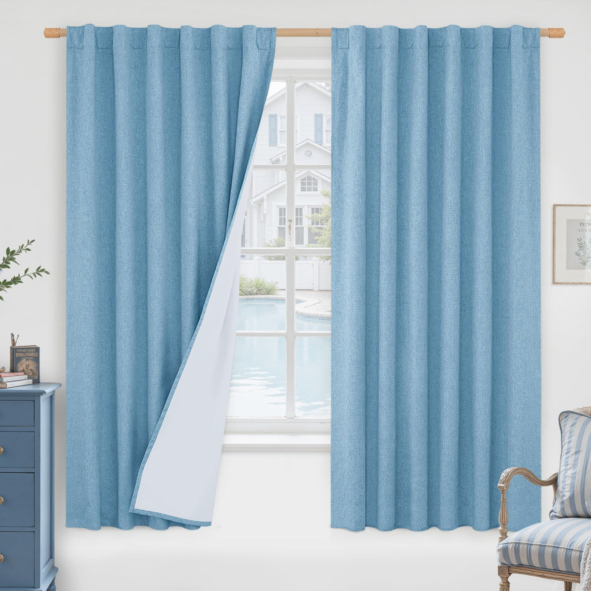 LAMIT 100% Blackout Short Linen Curtains for Cafe 40 Inch Length, Ivory