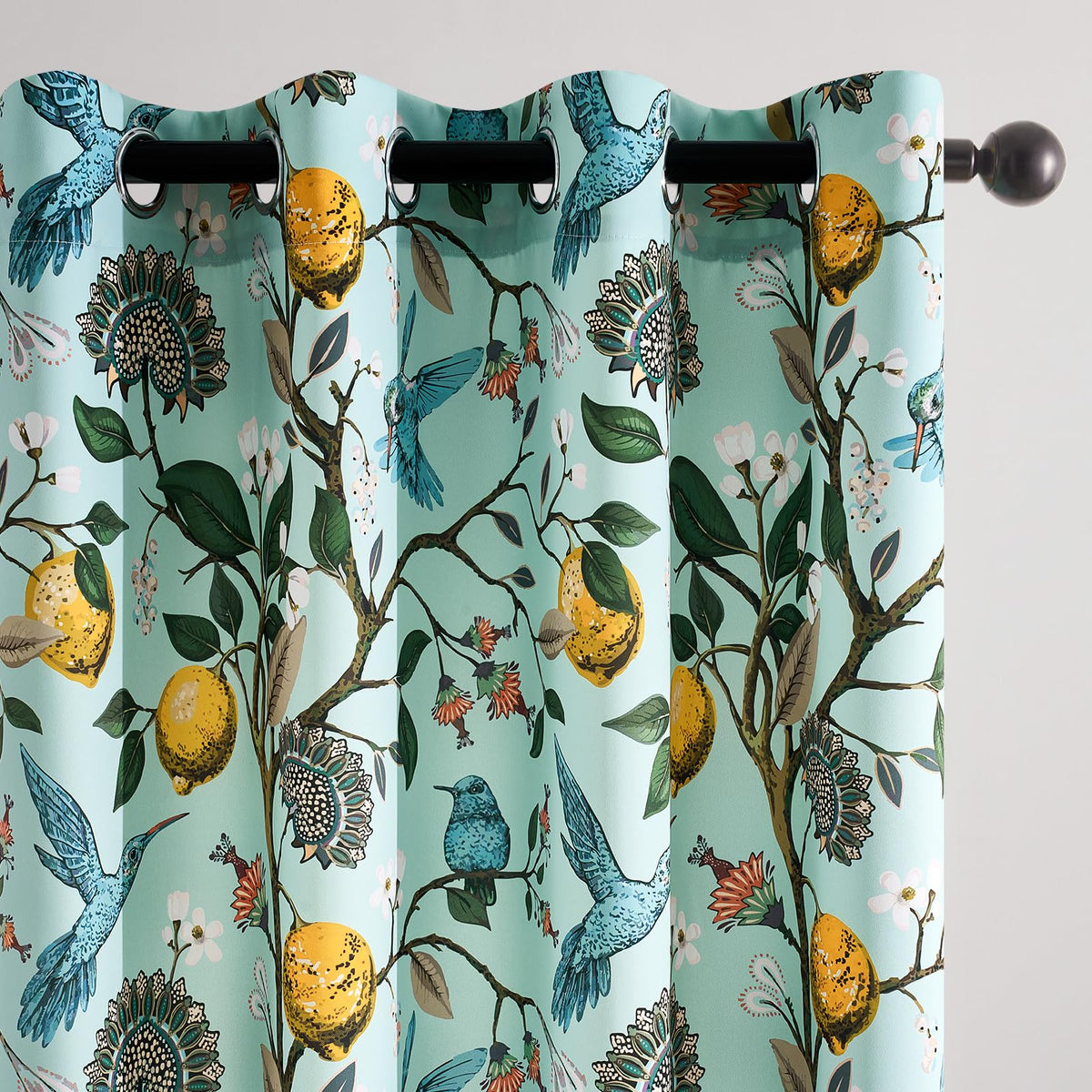 Topfinel Mustard Yellow Vintage Curtains & Drapes 84 Inches Long, Grommet Luxury Whimsical Floral Lemon Hummingbird Patterned Waverly Mid Century Colorful Blackout Drapes for Living Room Bedroom