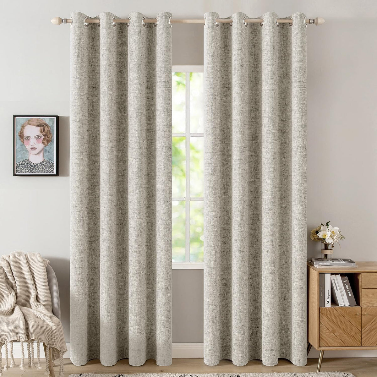 MIULEE 100% Blackout Linen Curtains for Bedroom 52x84 Inches Dusty Blue