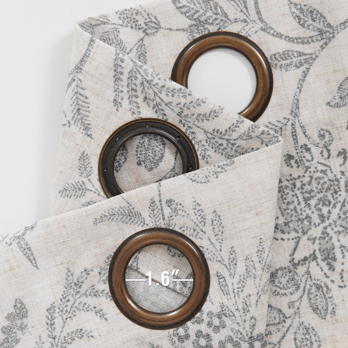 Lazzzy Grey Floral Linen Curtains Farmhouse Grommet Top 50W X 63L 2 Panels