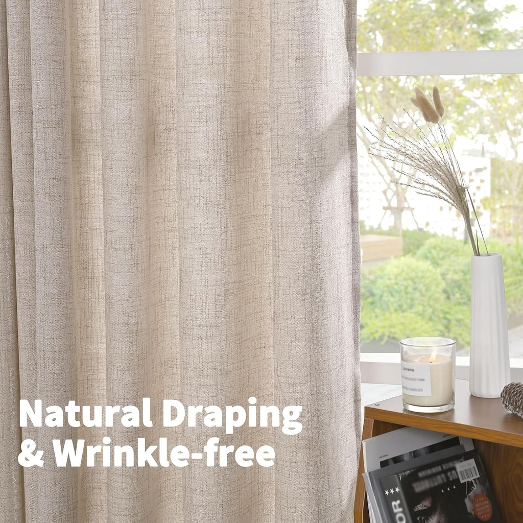 YoungsTex Linen Semi Sheer Curtains 63 Inch Length, Light Filtering Drapes