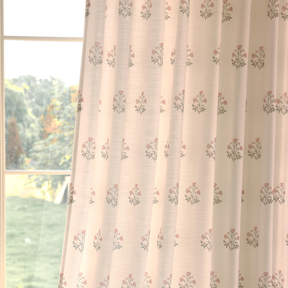 DrapePalette - Linen Blend Pinch Pleated Curtains 108 Inches Long for Living Room, Bedroom, Dining Room, Light Filtering Curtains 2 Panels Set, Modern Floral Printed Design, Antique White 30"W x 108"L