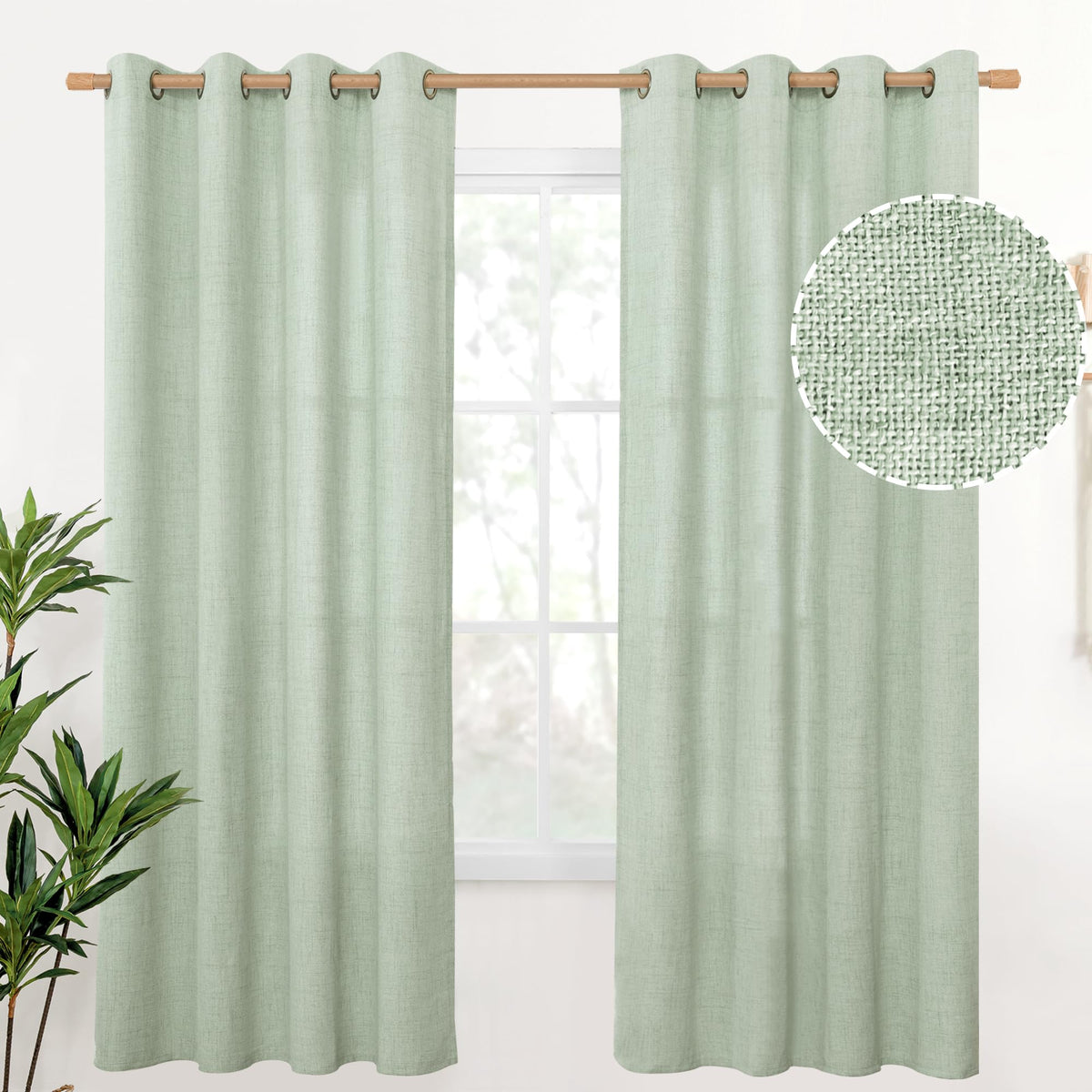 YoungsTex Linen Semi Sheer Curtains 63 Inch Length, Light Filtering Drapes