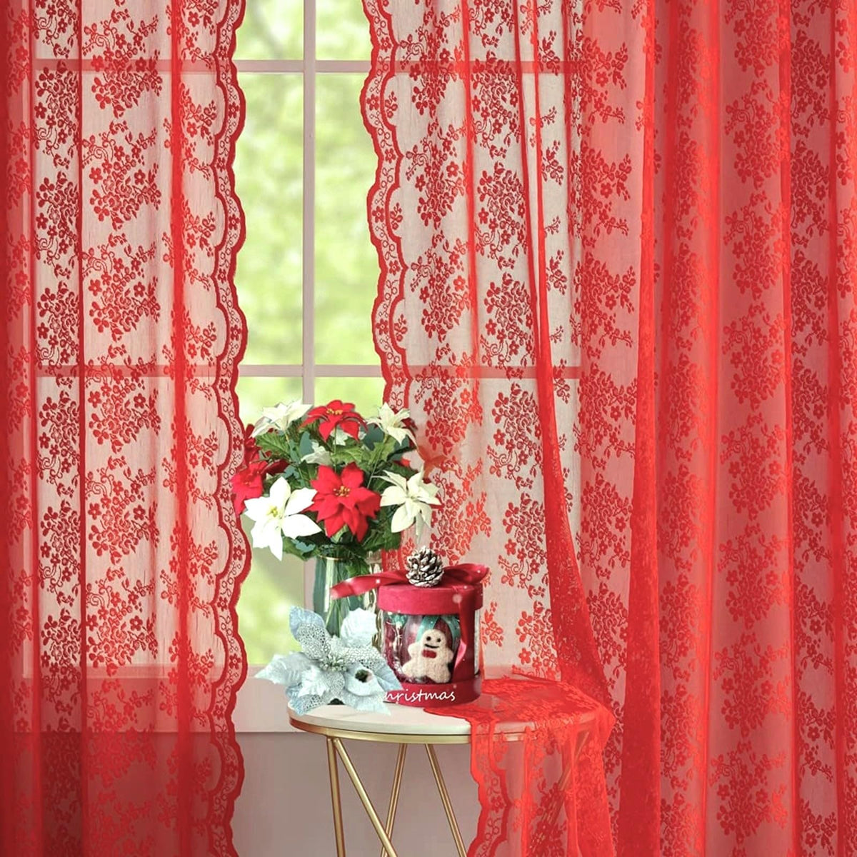 YJ YANJUN Vintage Lace Curtains 84 Inches Long-Victorian Floral Pattern Ivory Sheer Curtain Panels for Living Room Bedroom French Door, Light Filtering Drapes, 2 Panels 52W x 84L Cream