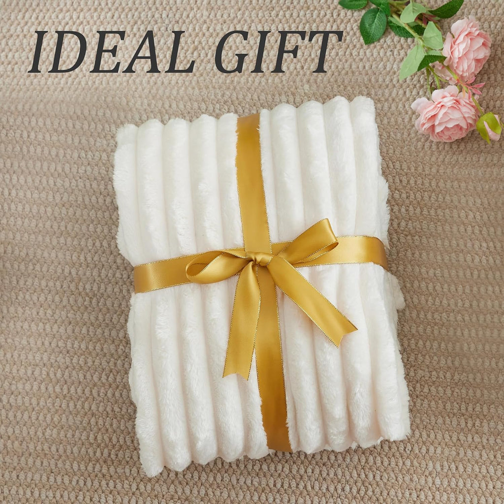 BEDELITE Ribbed Fleece Throw Blanket for Couch, Cream, 50"x60"
