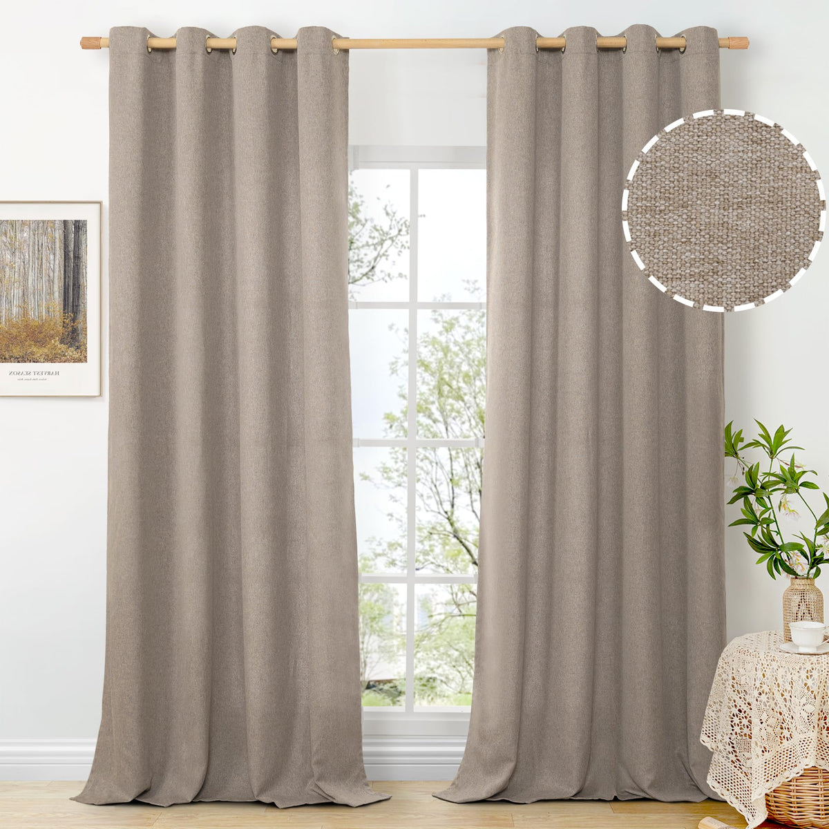 BGment Oatmeal Linen Curtains for Living Room 95 Inch Length 2 Panels Set, Privacy Drapes Light Filtering with Grommet for Farmhouse Bedroom No See Through, Each 52 Inch Wide