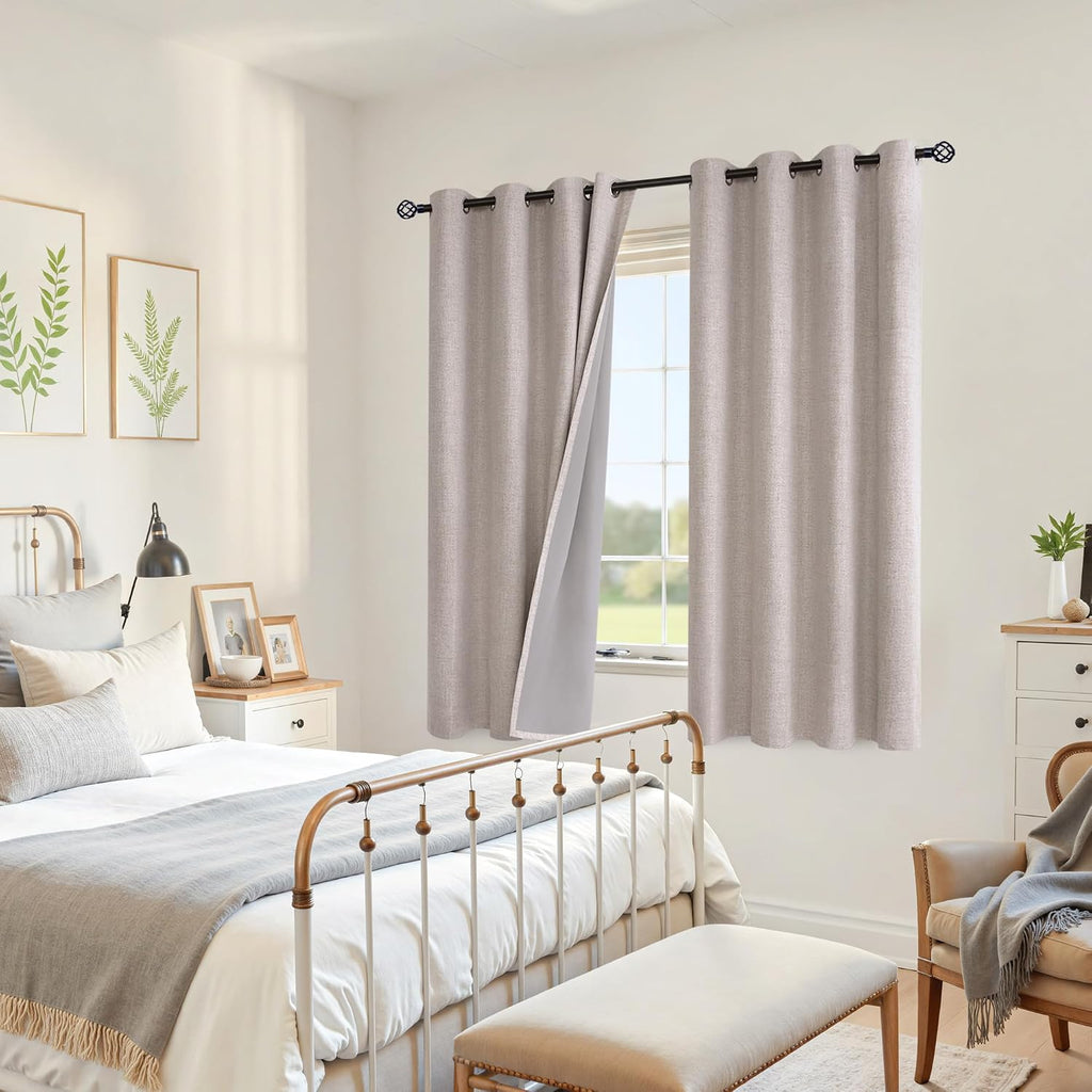 YoungsTex Linen Blackout Curtains 63 Inch Length Bedroom Beige Darkening