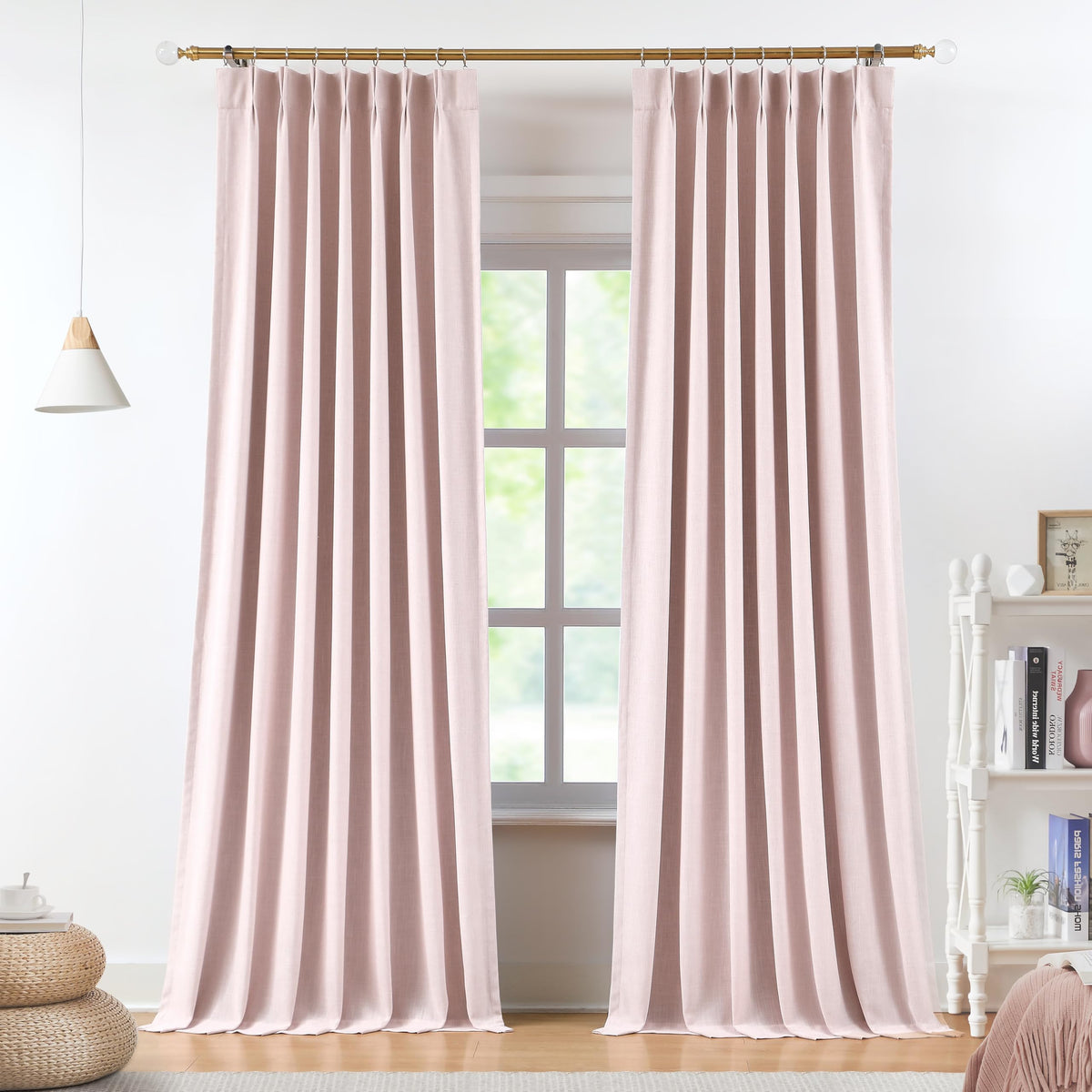 Vision Home Pinch Pleated Full Blackout Curtains Linen Blended Room Darkening Window Curtains 84 inch for Living Room Bedroom Thermal Insulated Pinch Pleat Drapes with Hooks 2 Panel 40"Wx84"L,Blue Fog