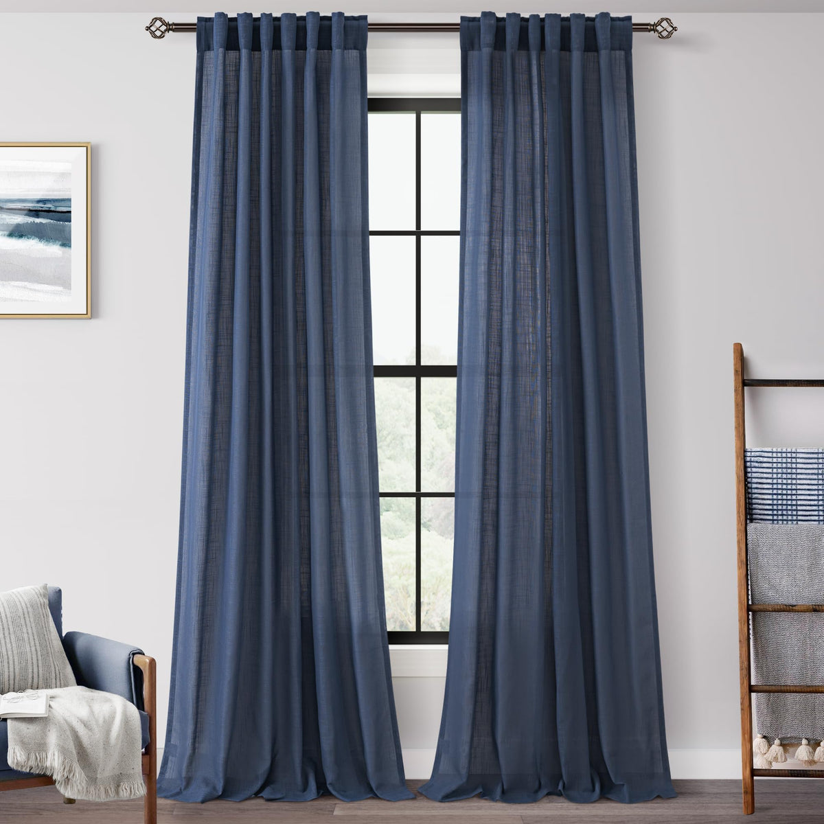 96 inch Long Linen Curtains 2 Panels for Living Room Back Tab Cream Ivory Light Filtering Semi Sheer Curtain 96 inches Long Boho Farmhouse Rustic Linen Drapes Floor to Ceiling Length 8 FT