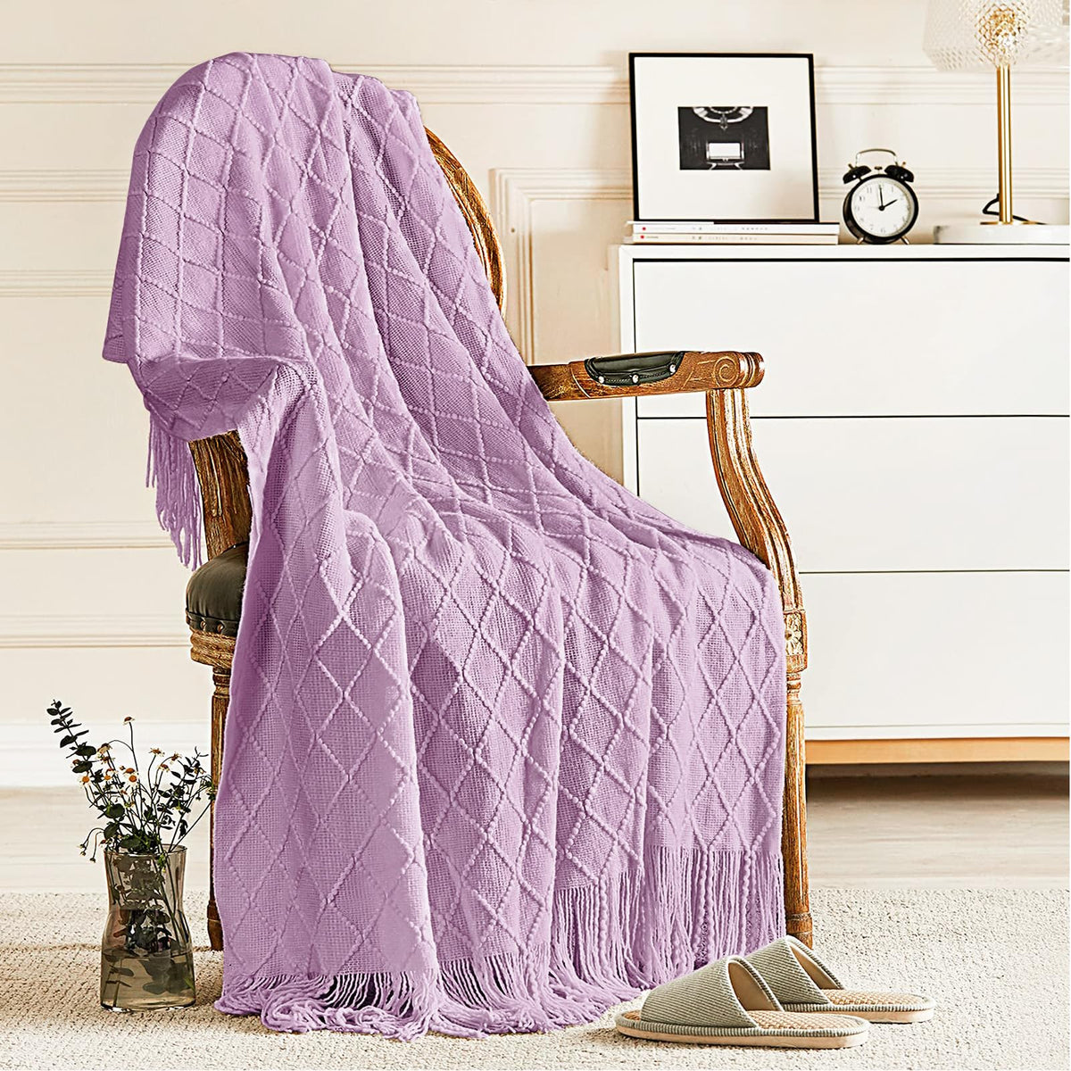 inhand Off White Knitted Throw Blanket for Couch and Bed, 50"x60"