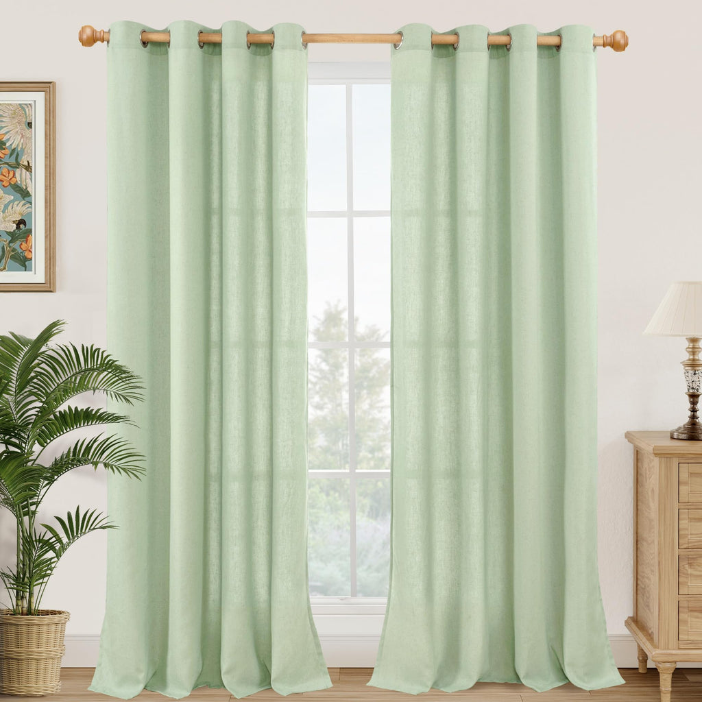 YoungsTex Linen Semi Sheer Curtains 63 Inch Length, Light Filtering Drapes