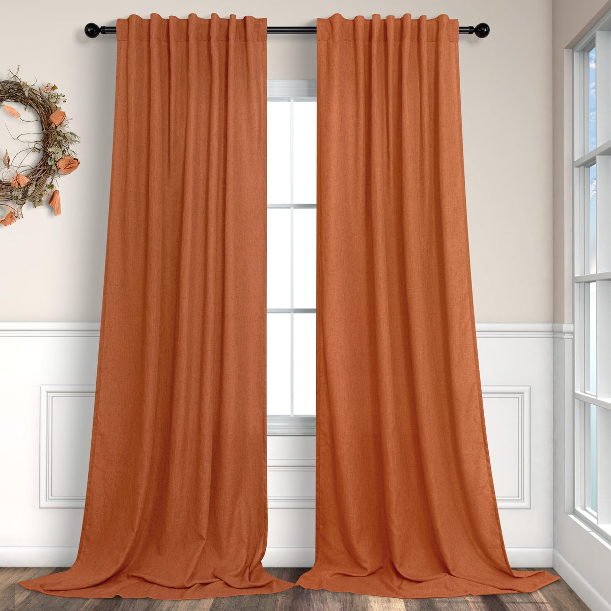 Natural Linen Back Tab Curtains 84 Inch Length for Living Room 2 Panel Pocket Drape Light Filtering Semi Sheer Neutral Country Rustic Farmhouse Boho Curtain Bedroom Muslin Look Ivory Cream Colored