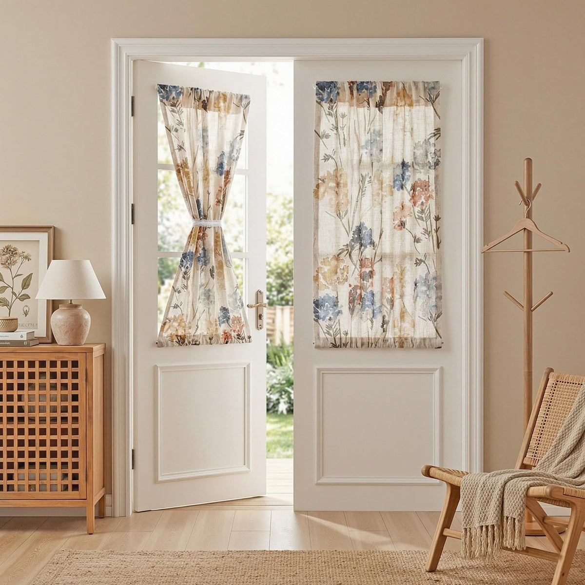 MYSKY HOME Floral Curtains 72 inch for Living Room Linen Semi Sheer Light Filtering Privacy Protect Lightweight Drapes Decor Farmhouse Soft Touch for Dining Room, Yellow, 52" Wide, 2 Panels