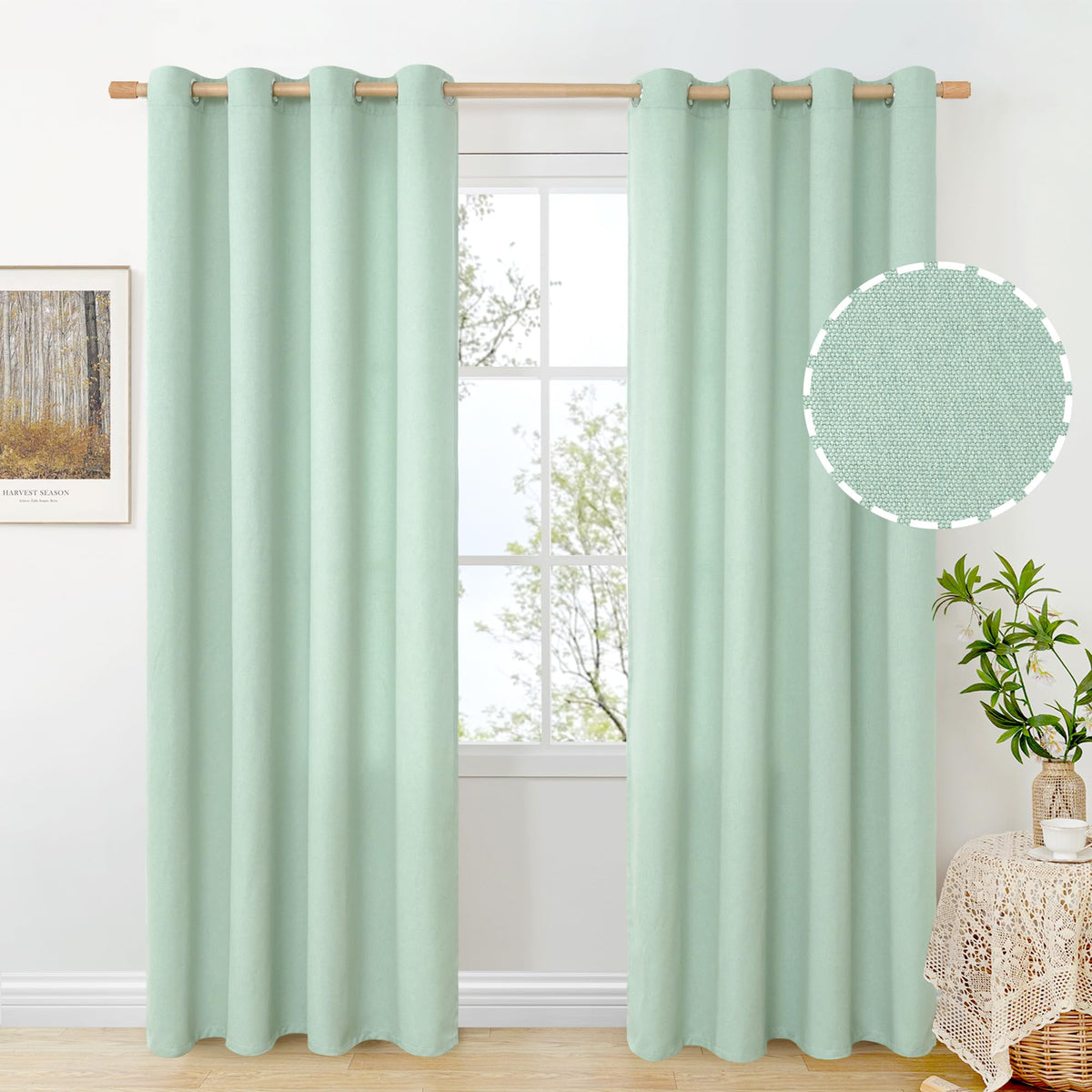 BGment Oatmeal Linen Curtains for Living Room 95 Inch Length 2 Panels Set, Privacy Drapes Light Filtering with Grommet for Farmhouse Bedroom No See Through, Each 52 Inch Wide
