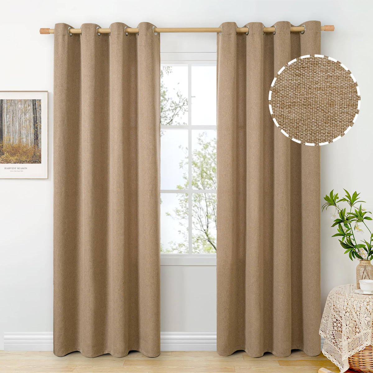 BGment Oatmeal Linen Curtains for Living Room 95 Inch Length 2 Panels Set, Privacy Drapes Light Filtering with Grommet for Farmhouse Bedroom No See Through, Each 52 Inch Wide