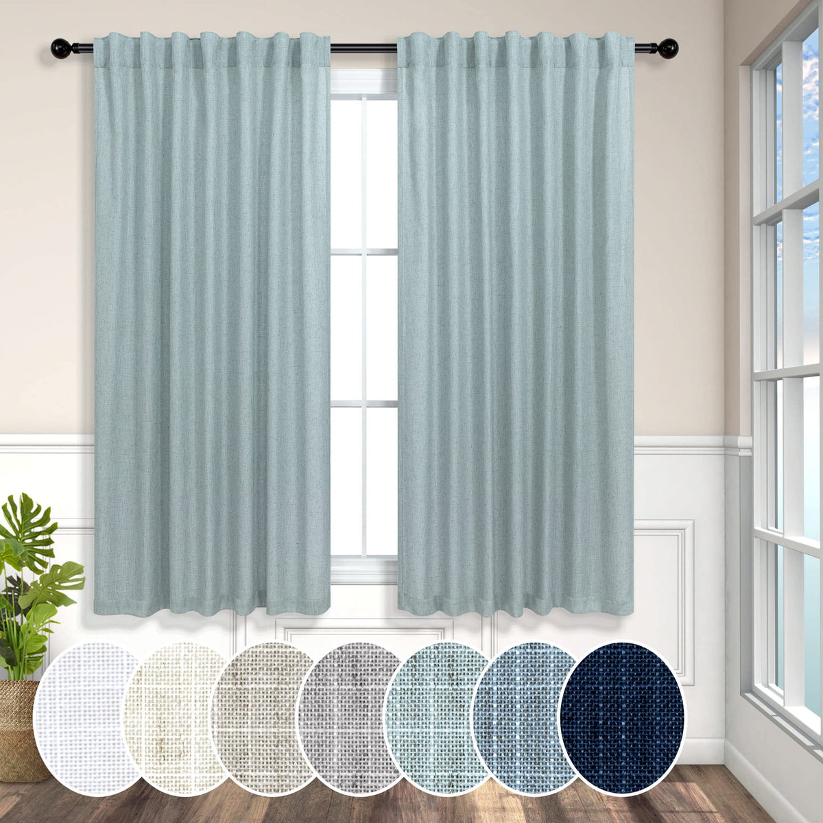 Natural Linen Back Tab Curtains 84 Inch Length for Living Room 2 Panel Pocket Drape Light Filtering Semi Sheer Neutral Country Rustic Farmhouse Boho Curtain Bedroom Muslin Look Ivory Cream Colored