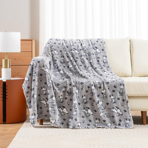 Berkshire Blanket Peanuts® VelvetLoft® Cute Character Snoopy Plush Throw Blanket,Peanuts Poses and Paws Grey,Throw 55 in x 70 in (Official Peanuts® Product)