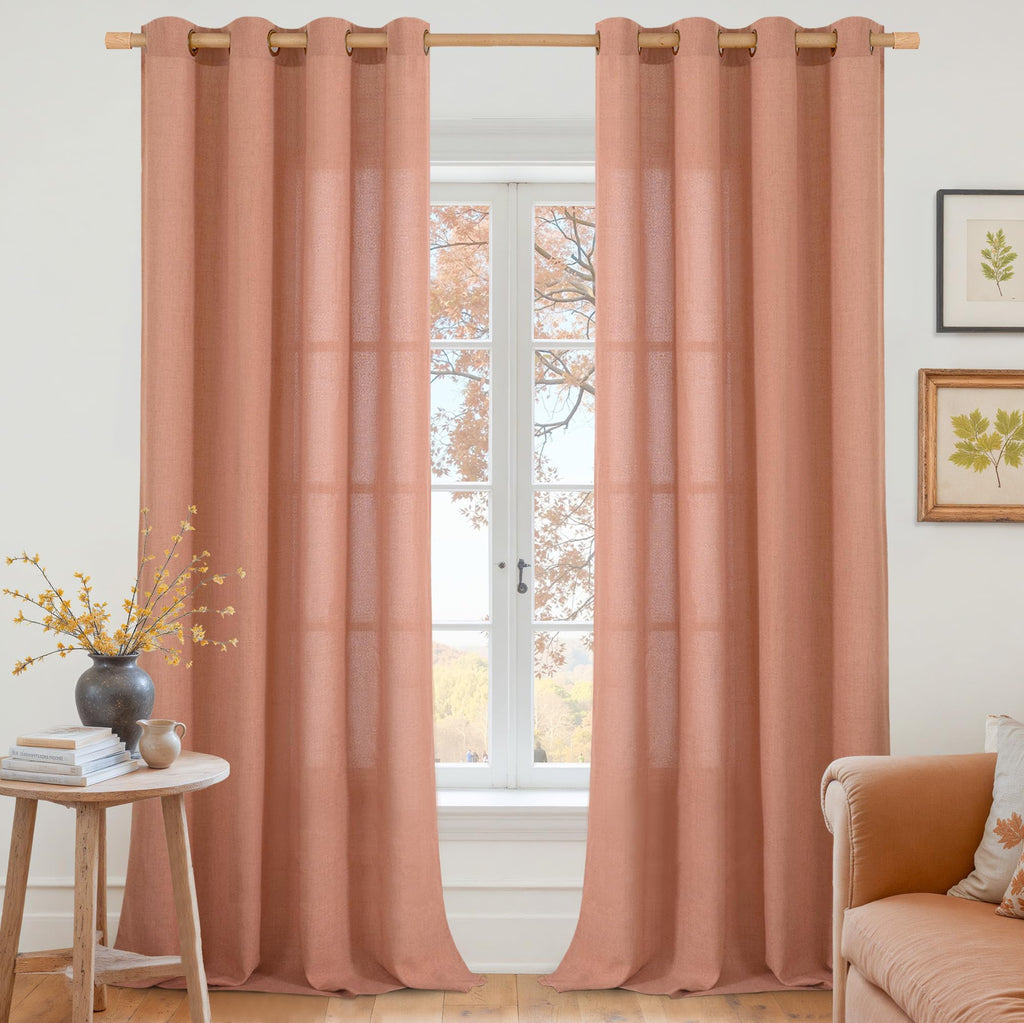 YoungsTex Linen Semi Sheer Curtains 63 Inch Length, Light Filtering Drapes