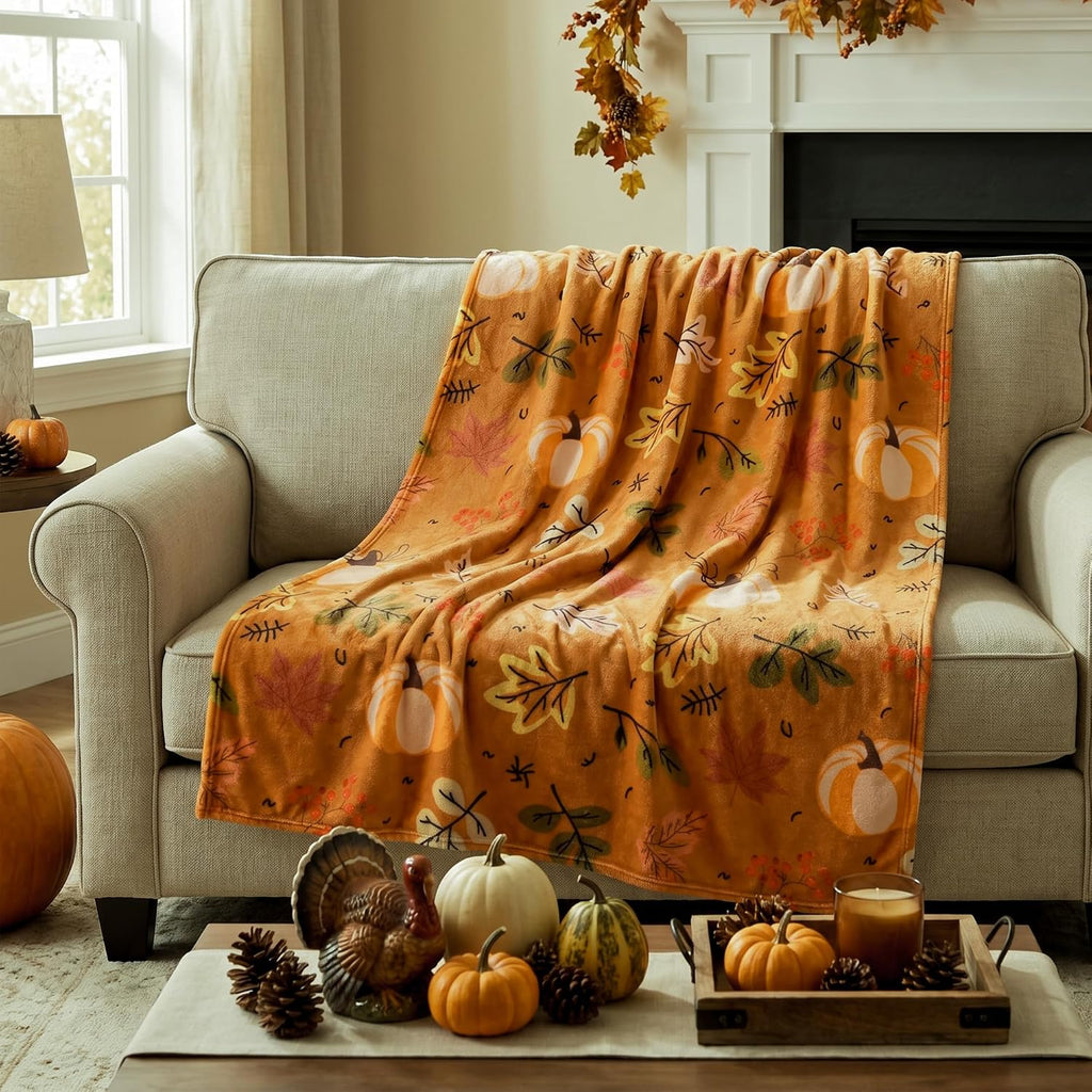 Autumn Harvest Flannel Throw Blanket, W50 x L70in