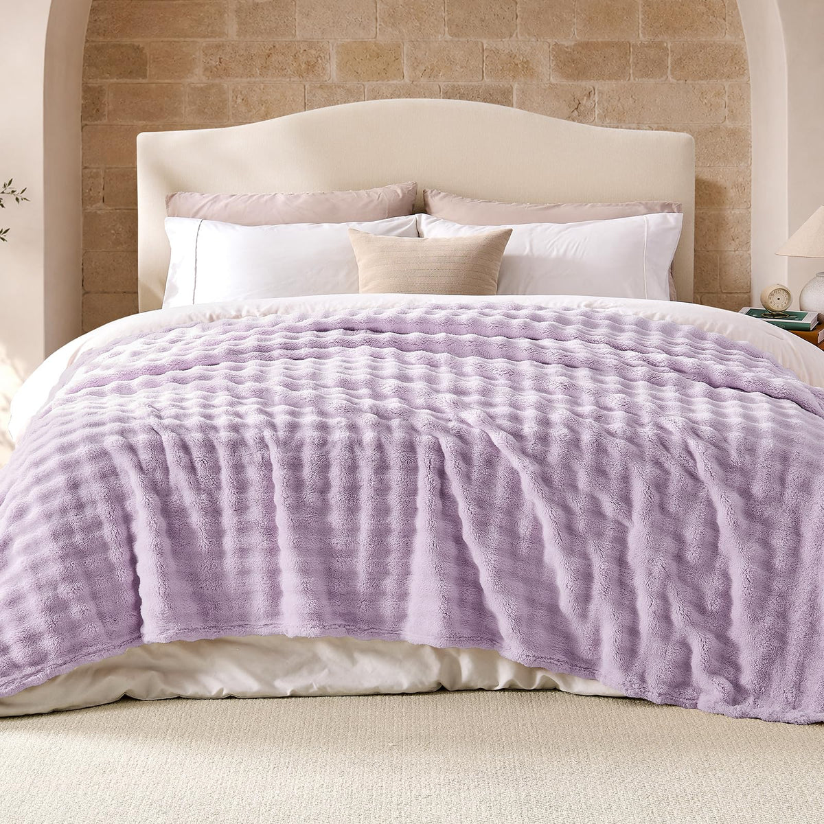 Lotus Karen 3D Bubble Fleece Blanket for Couch - Ultra Soft Fluffy White Throw Blanket for Sofa Bedroom, Lightweight Cozy Throw for All Season, Adults Women Kids Off White, 50"x60"