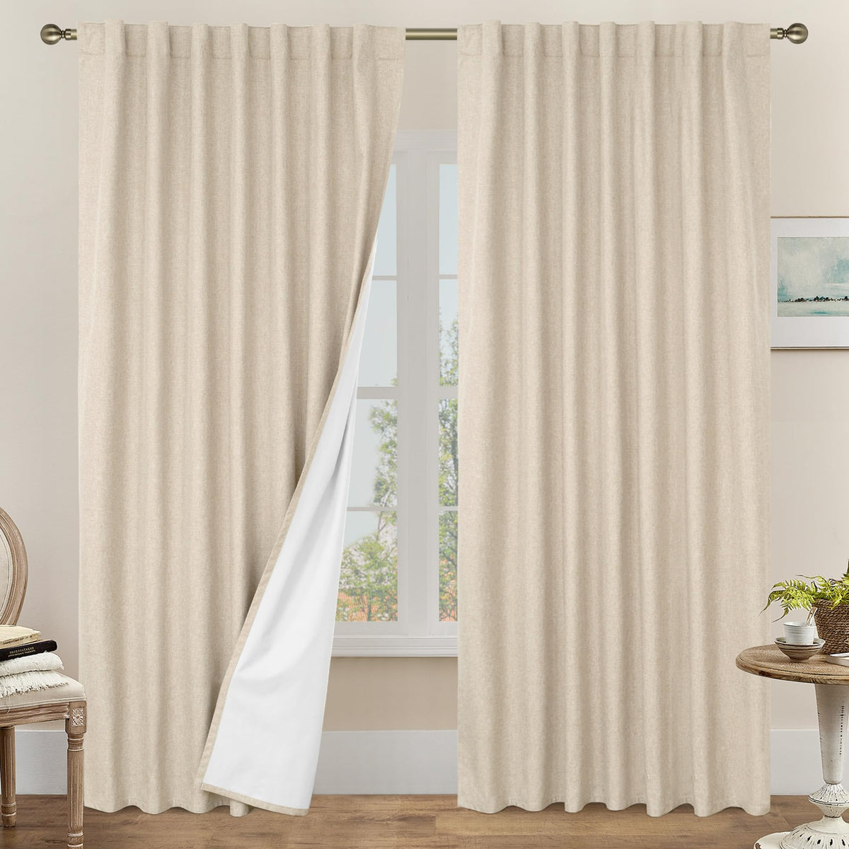LAMIT 100% Blackout Short Linen Curtains for Cafe 40 Inch Length, Ivory
