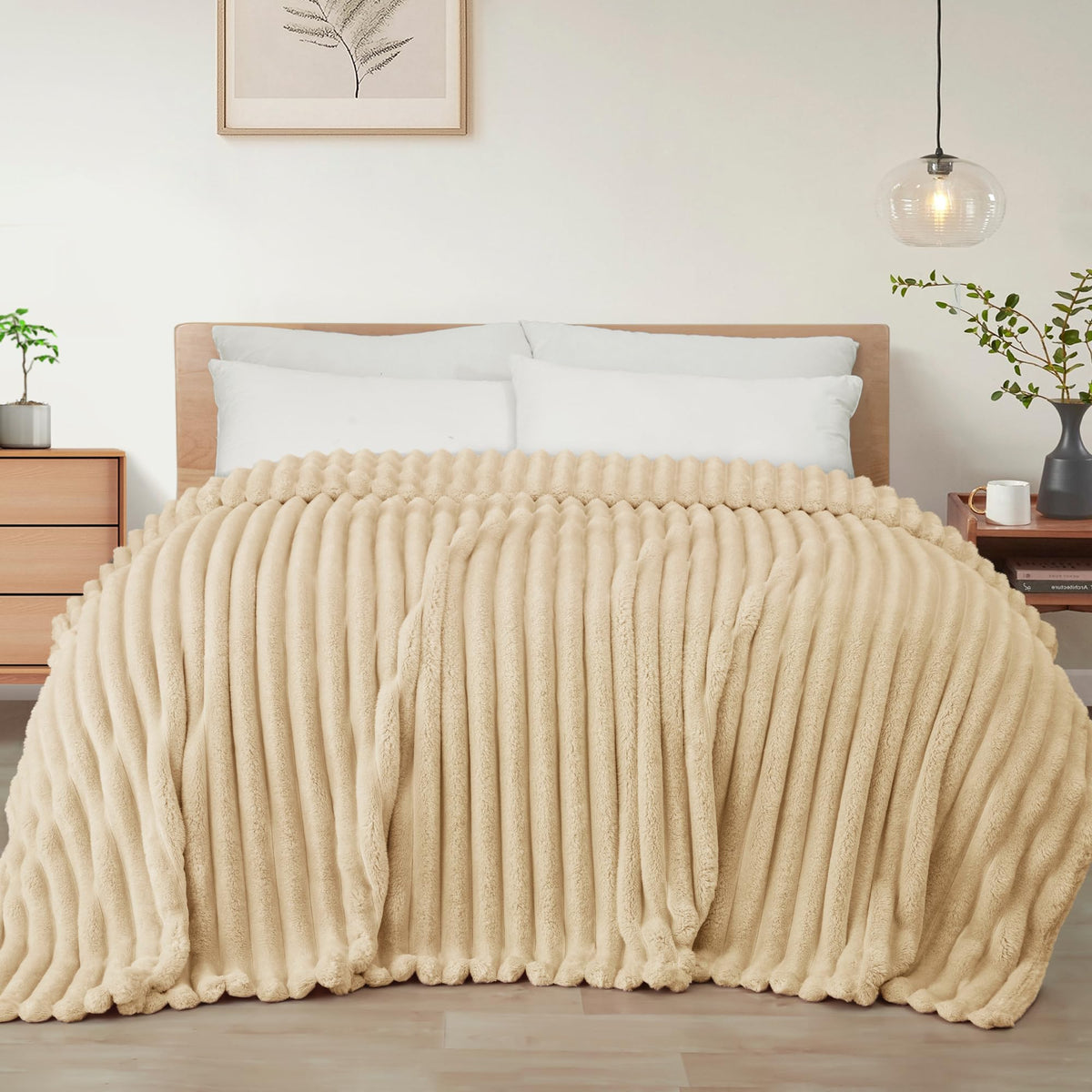 Exclusivo Mezcla Striped Fleece Throw Blanket for Couch, Sofa, Bed, 50"x60"