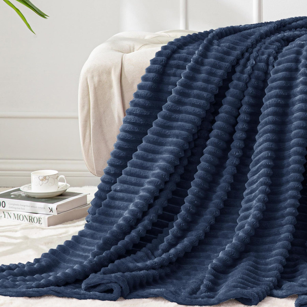 BEDELITE 3D Ribbed Jacquard Pink Fleece Throw Blanket for Couch, 50x60 Inch